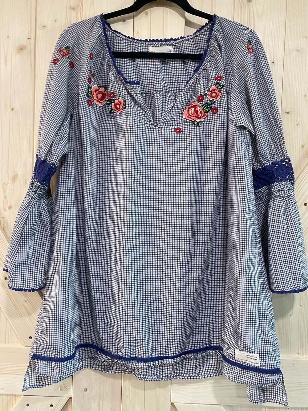 Odd Molly Gingham Floral Embroidered Tunic Blouse Size 4 - Picture 2 of 11
